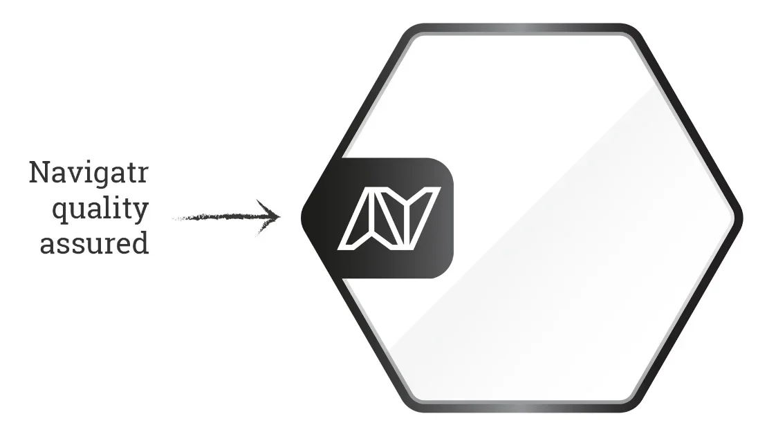 A badge outline carrying the Navigatr mark, labelled "Navigatr quality assured".